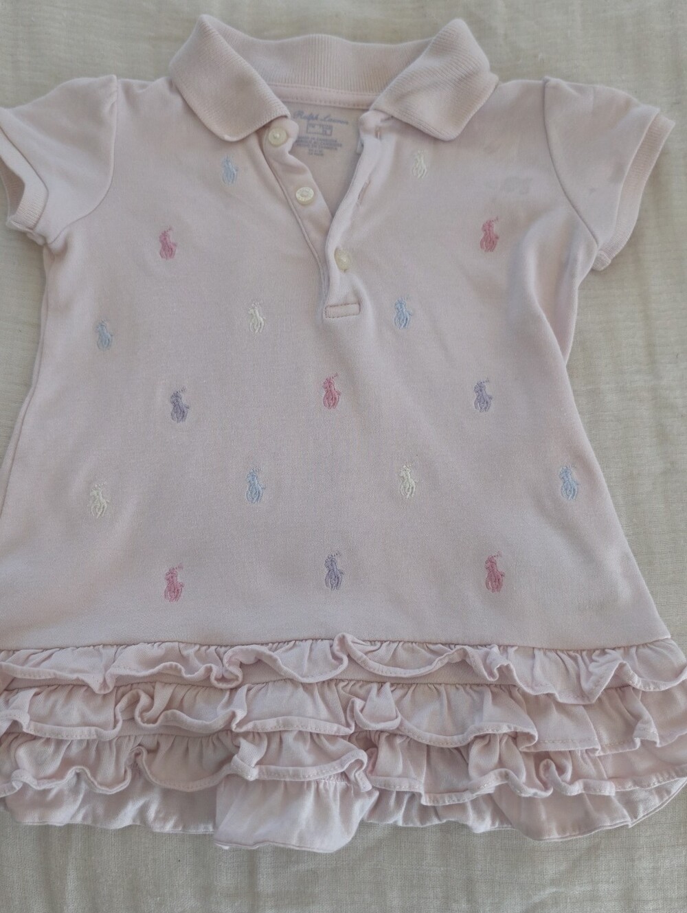 Polo Ralph Lauren Baby Girls 9M Pink Multi Pony Ruffle